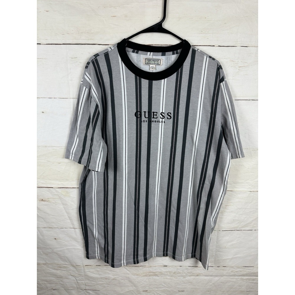 Guess Originals Los Angeles Men's Black & White Vertical Striped Shirt Size M